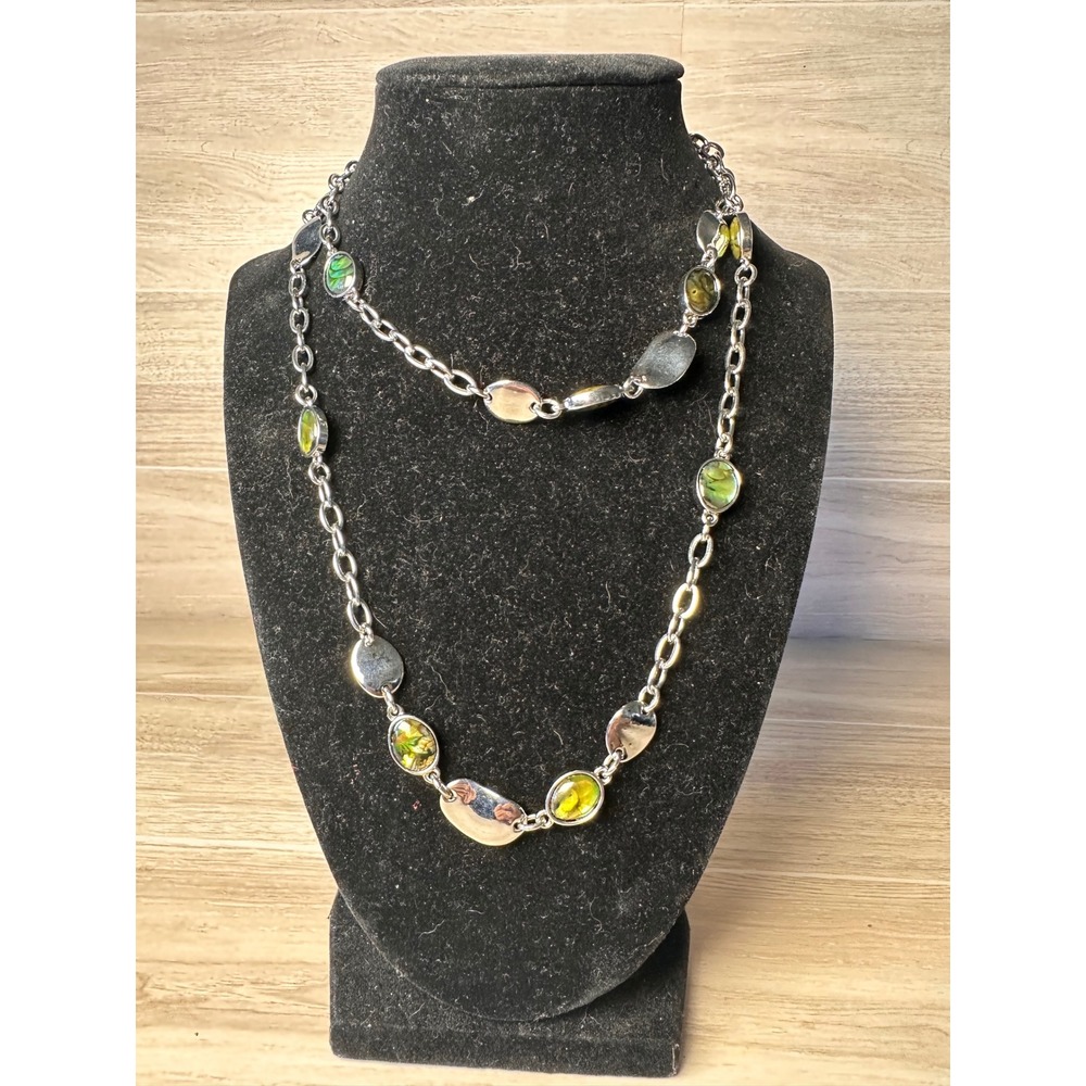 Lia Sophia Necklace Women OS Green Silver NEW Long Station Resin Stone Chain